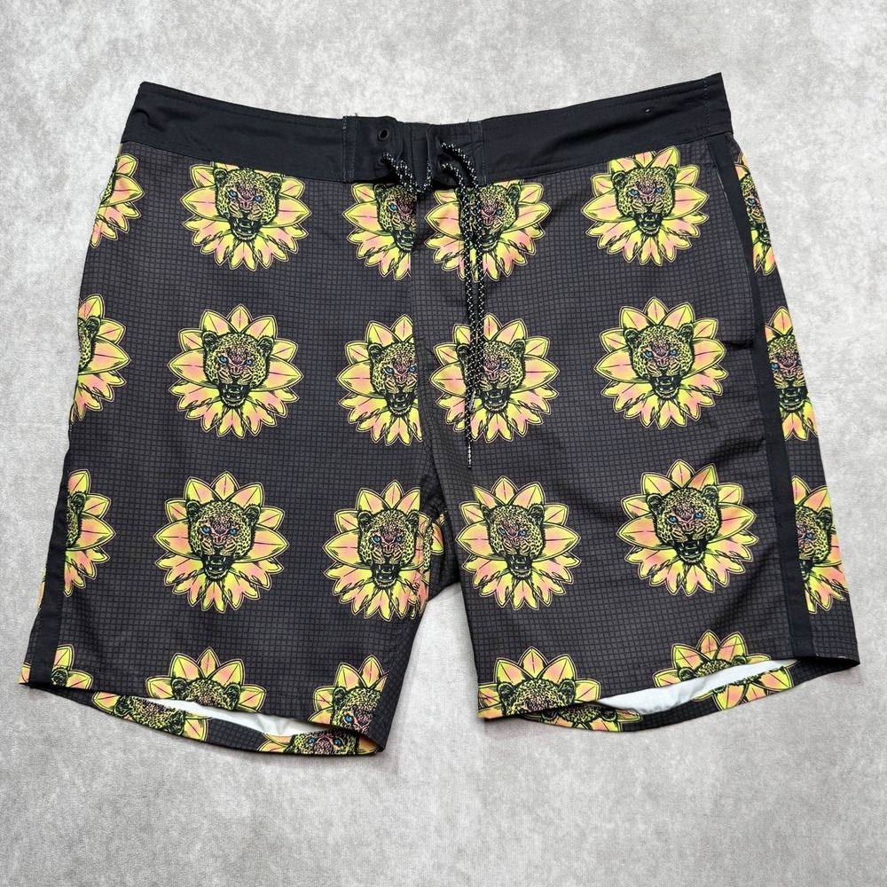 Lost Swim Trunks Mens 40 Black Floral Jaguar Animal Print Board Shorts Surf